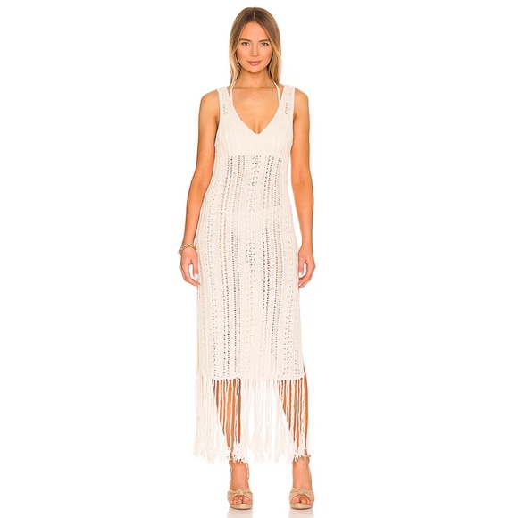 Jonathan Simkhai Ivory Kamilah Crochet Fringe Tank Midi Dress Small NWOT - Picture 2 of 13